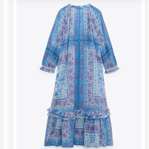 Zara* Printed Blue Midi Boho Dress - Picture 5 of 11
